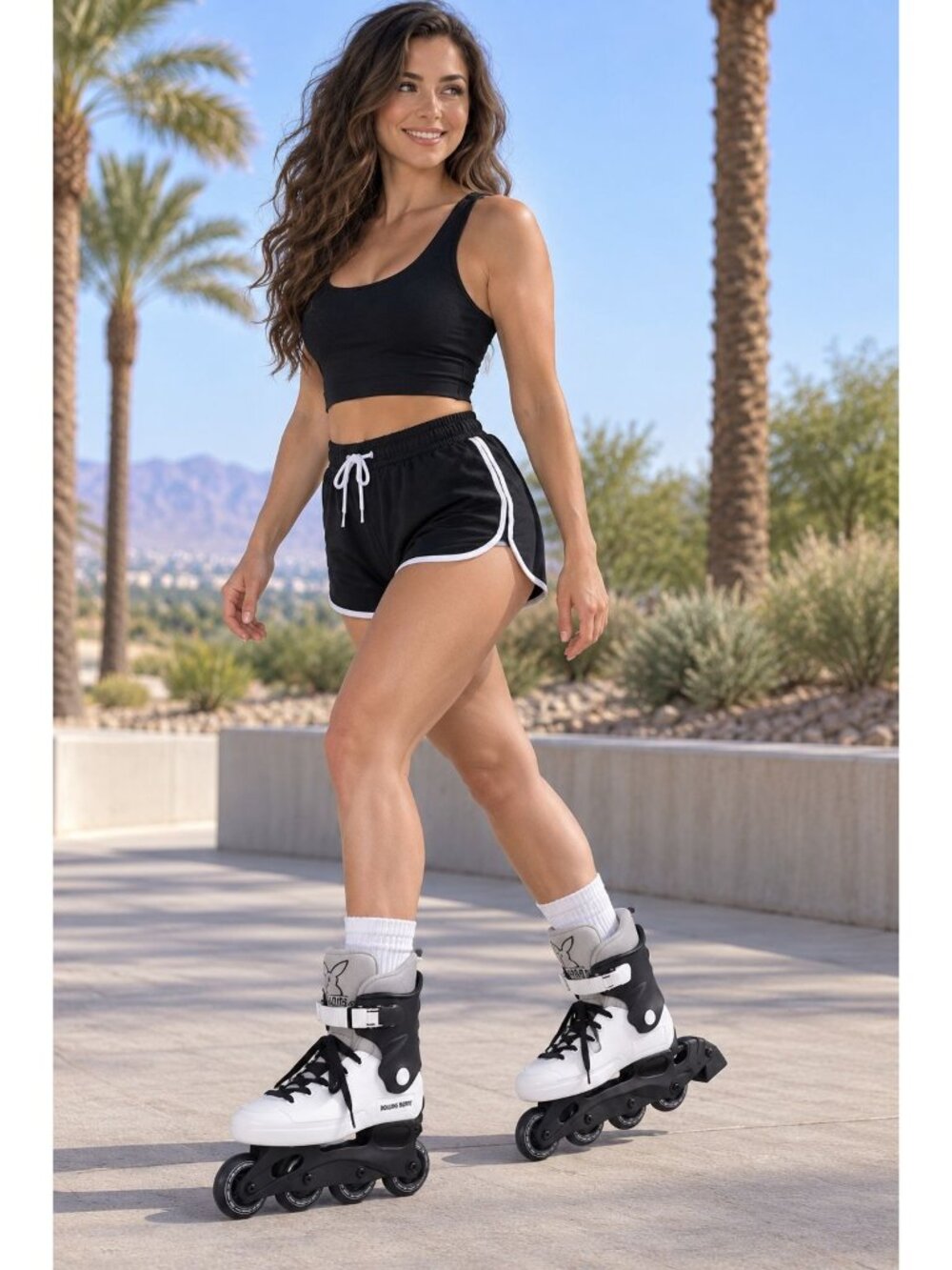 Rolling Bunny Women’s Size 7 Black White Inline Rollerblades Skates NIB